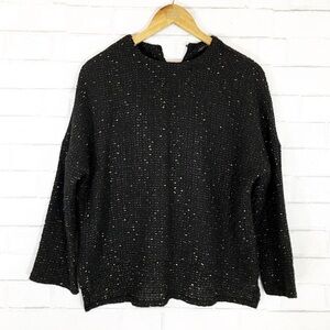 3/$20 Zara Black & Gold Fleck Speckled High Neck Tweed Oversized Blouse Top